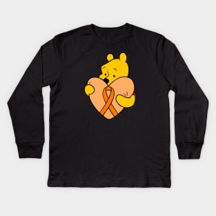 Yellow Bear hugging Orange Awareness ribbon. Kids Long Sleeve T-Shirt